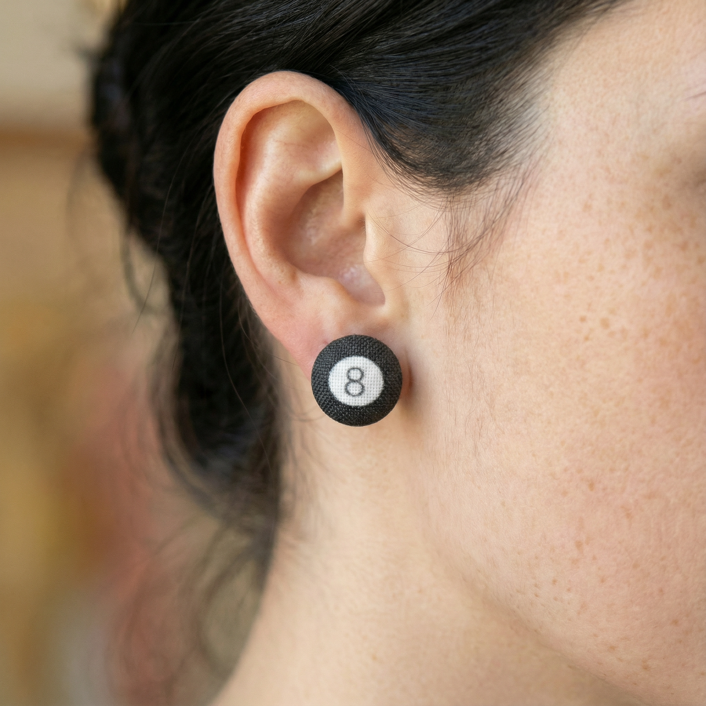 8 Ball Pool Ball Fabric Button Earrings | Handmade in the US