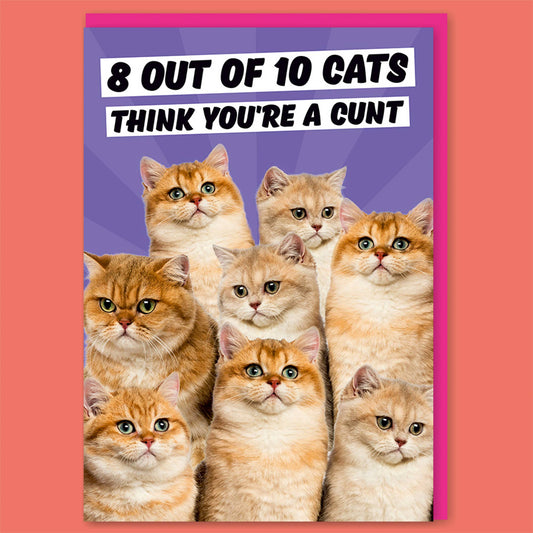 8 out of 10 Cats Greeting Card | Cat Lovers Birthday Card | 7″ x 5″