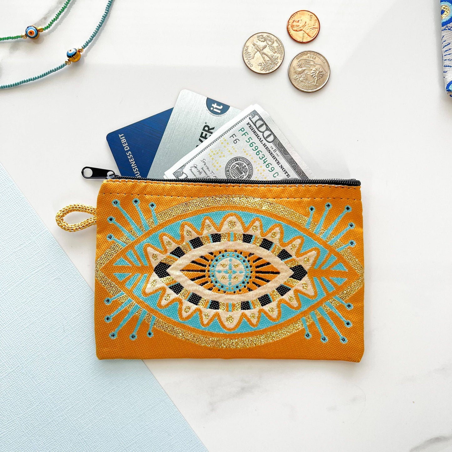 Evil Eye Pouch Boho Coin Purse | Handmade in Turkey | 4" x 5"