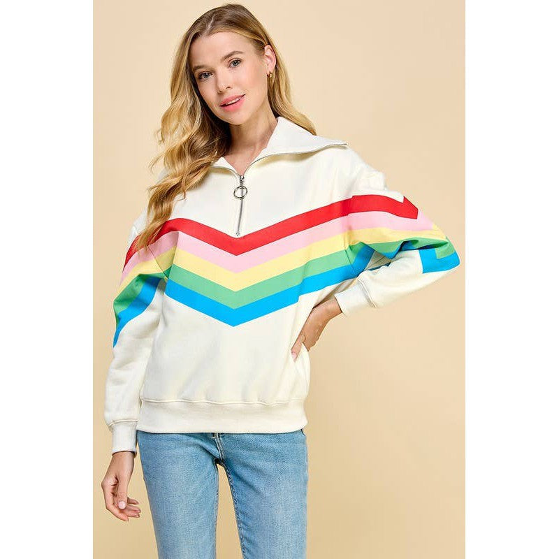 '80s Baby Quarter Zip Sweatshirt in Rainbow Design | Collared Neckline Jacket [Sizes M-L]