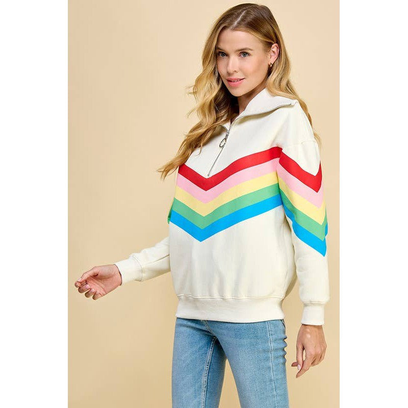 '80s Baby Quarter Zip Sweatshirt in Rainbow Design | Collared Neckline Jacket [Sizes M-L]