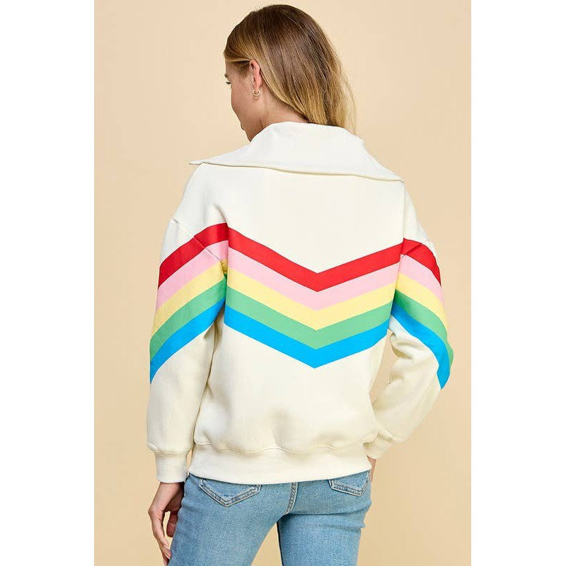 '80s Baby Quarter Zip Sweatshirt in Rainbow Design | Collared Neckline Jacket [Sizes M-L]