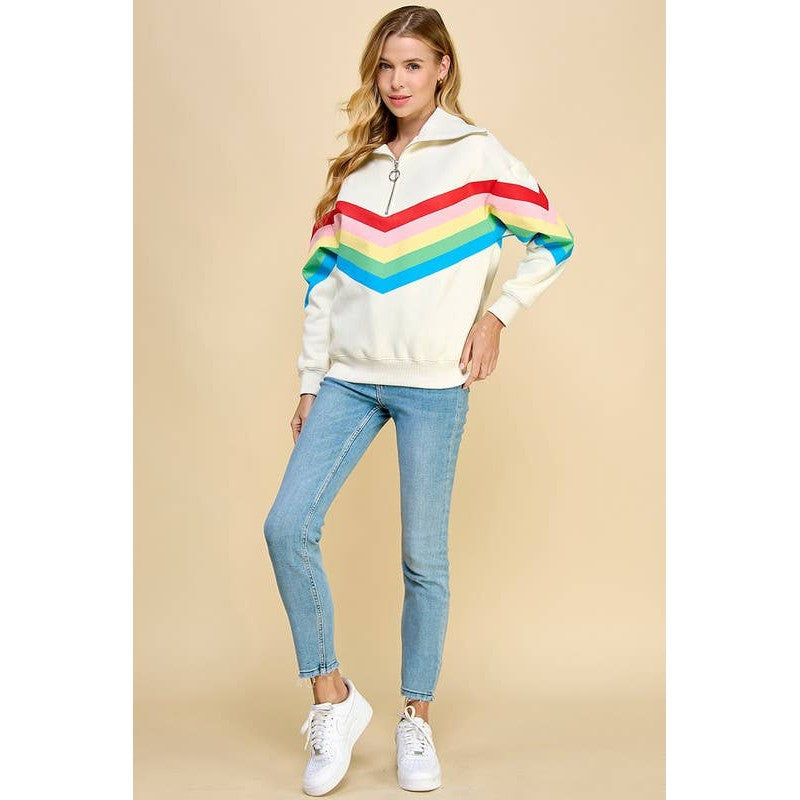 '80s Baby Quarter Zip Sweatshirt in Rainbow Design | Collared Neckline Jacket [Sizes M-L]