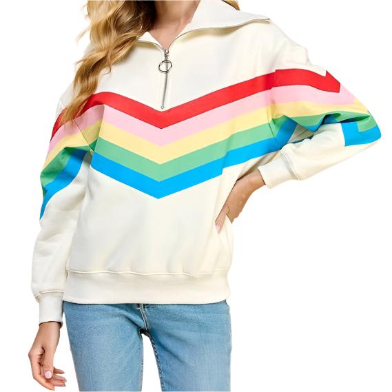 '80s Baby Quarter Zip Sweatshirt in Rainbow Design | Collared Neckline Jacket [Sizes M-L]