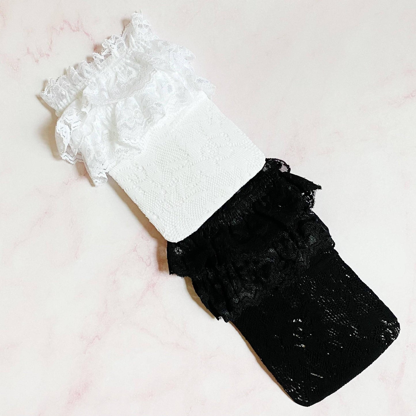 80s Black and White Lace Socks – Set of 2 Coordinating Pairs