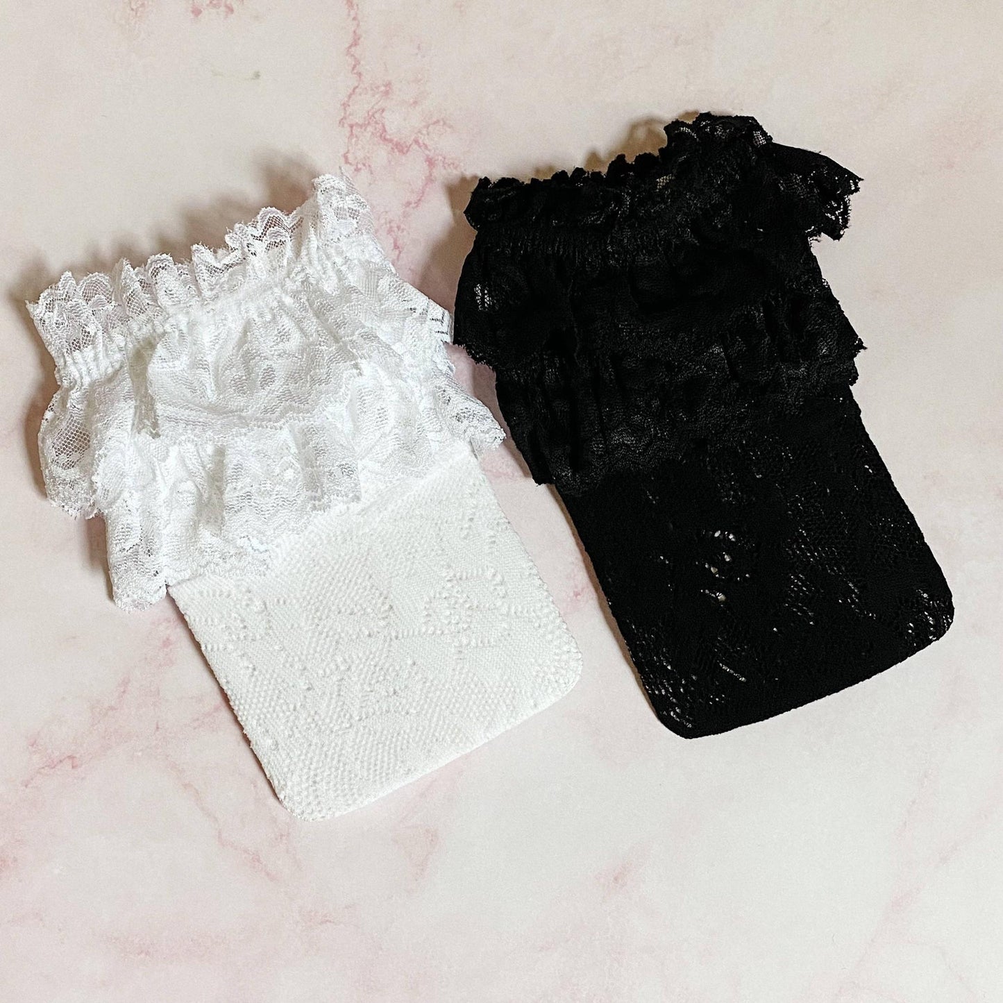 80s Black and White Lace Socks – Set of 2 Coordinating Pairs