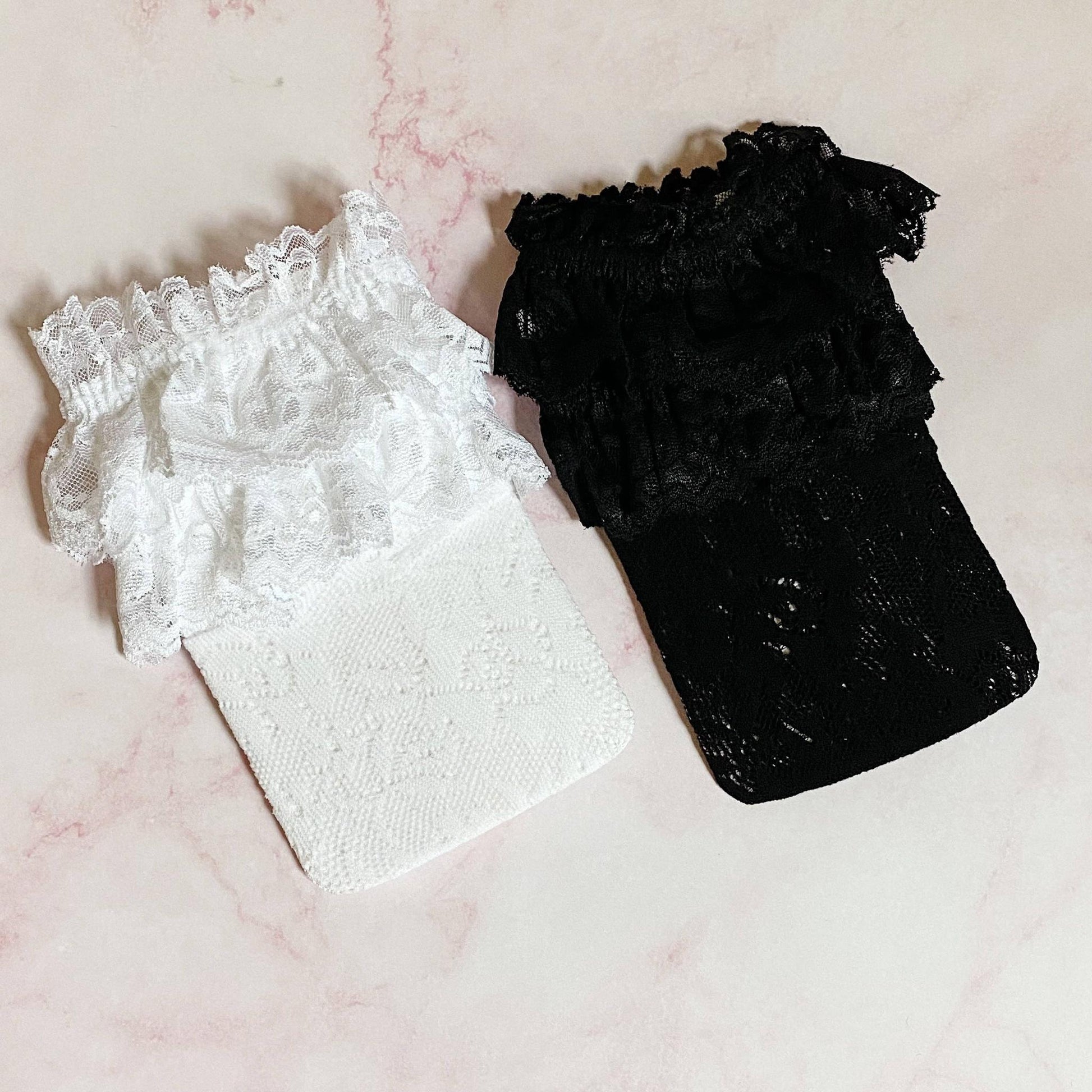 80s Black and White Lace Socks – Set of 2 Coordinating Pairs