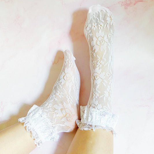 80s Black and White Lace Socks – Set of 2 Coordinating Pairs