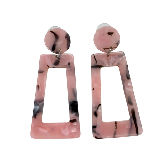 '80s Lady Pink Tiger Big Earrings | Pink & Black Swirl Acetate Post Earrings