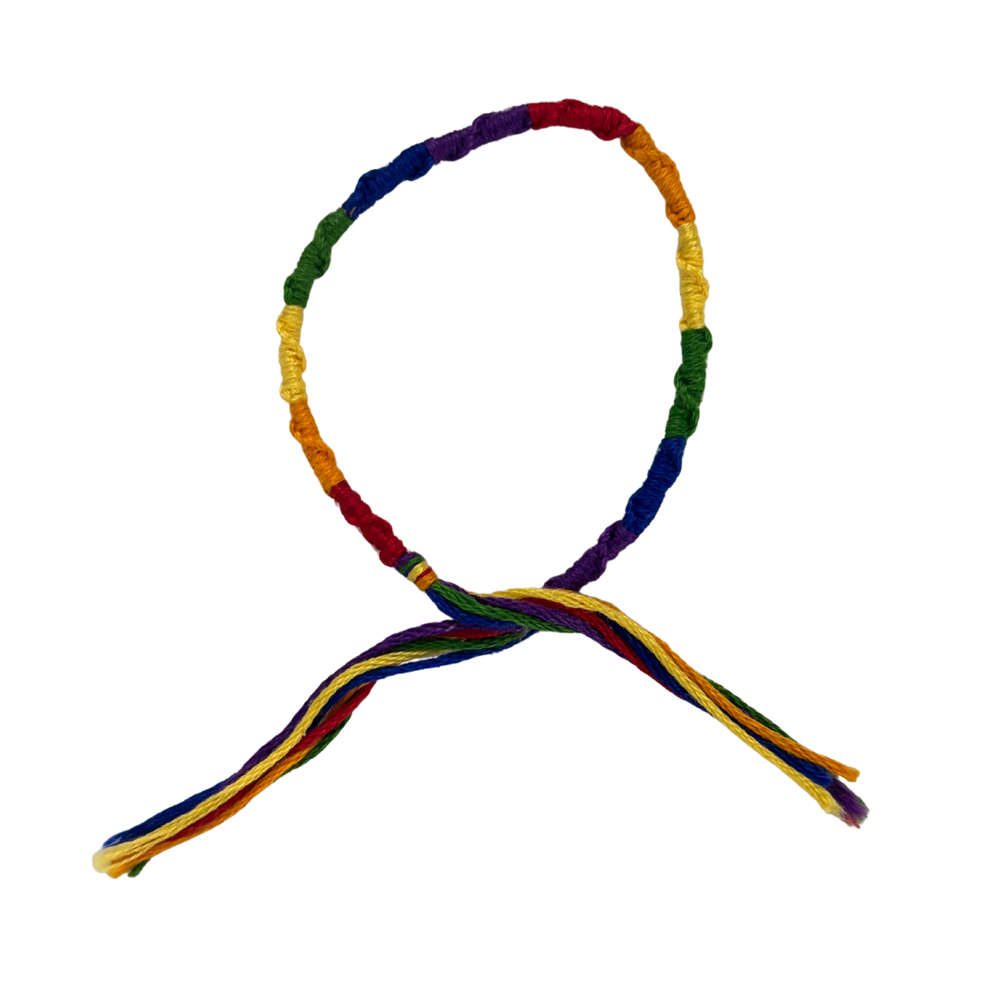'80s Retro Hand-Knotted Pride Friendship Bracelet | Rainbow Embroidery Floss | 11.5"