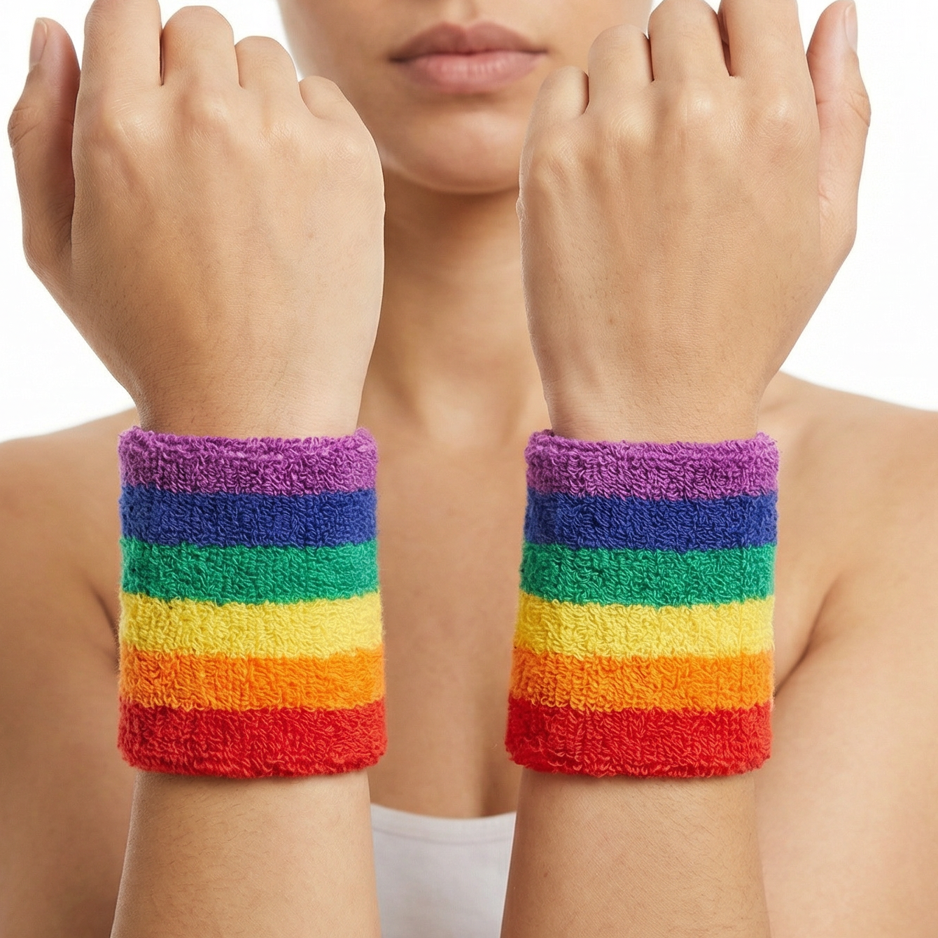 '80s Style Rainbow Wristbands | Absorbent Stretch Exercise Cuffs