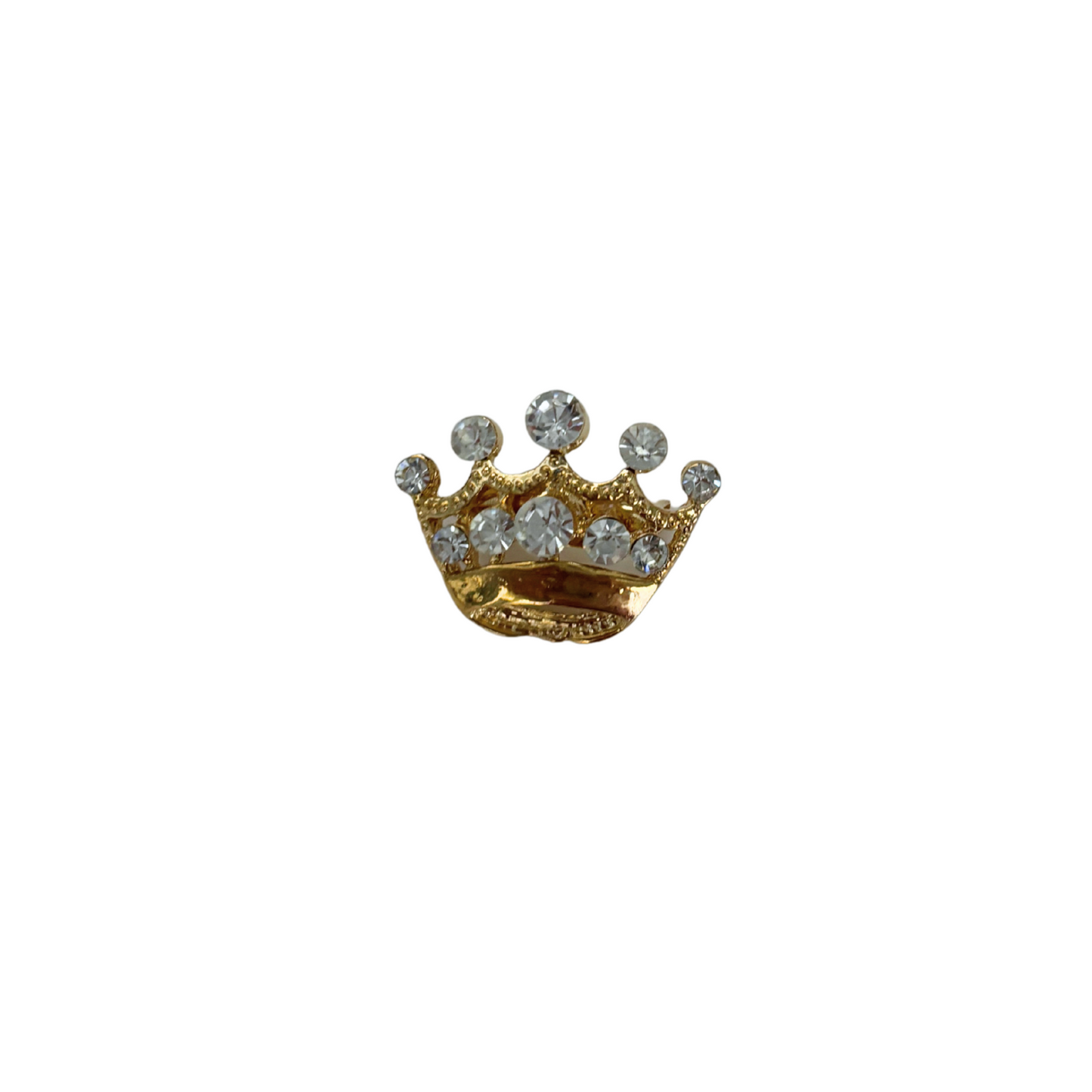 Royal Crown Mini Brooch in Gold | Rhinestone Crown Pin | 0.8" | Jacket or Bag