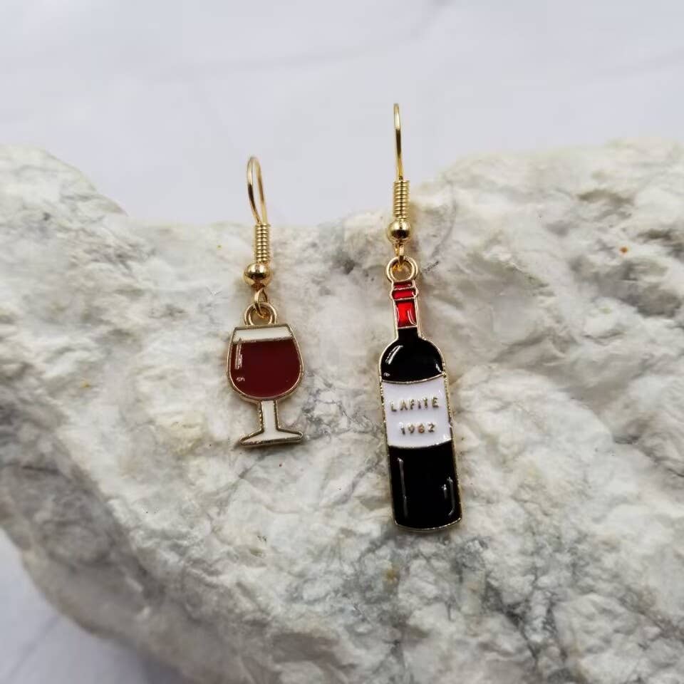 Red Wine Bottle and Goblet Earrings | Wine Lover Gift