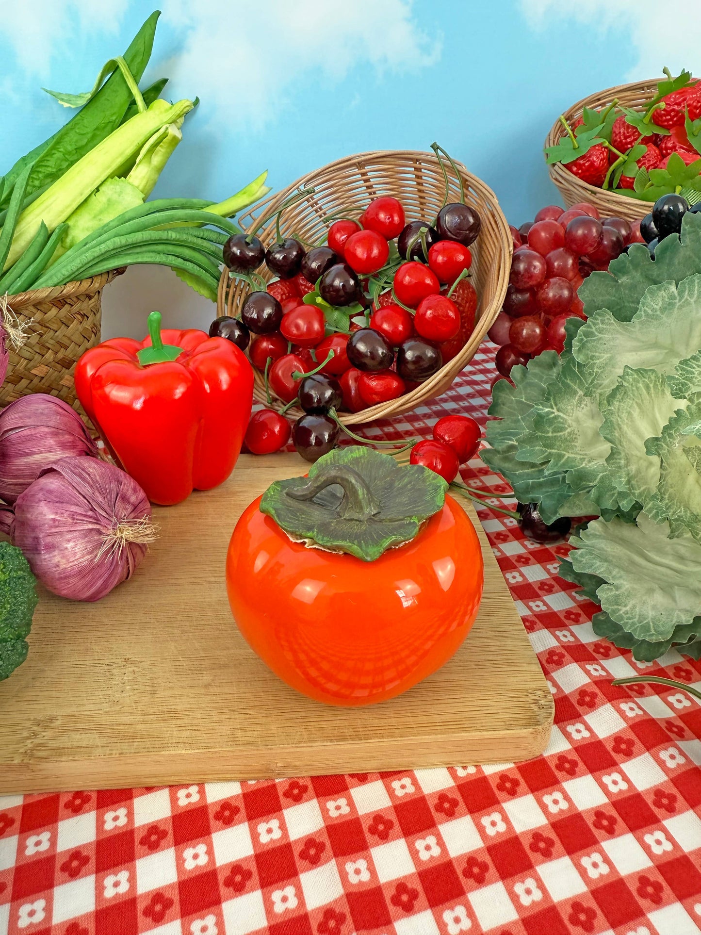 Persimmon Stash Jar | Cute Decorative Storage Jar | Retro Kitsch Home Accent Container