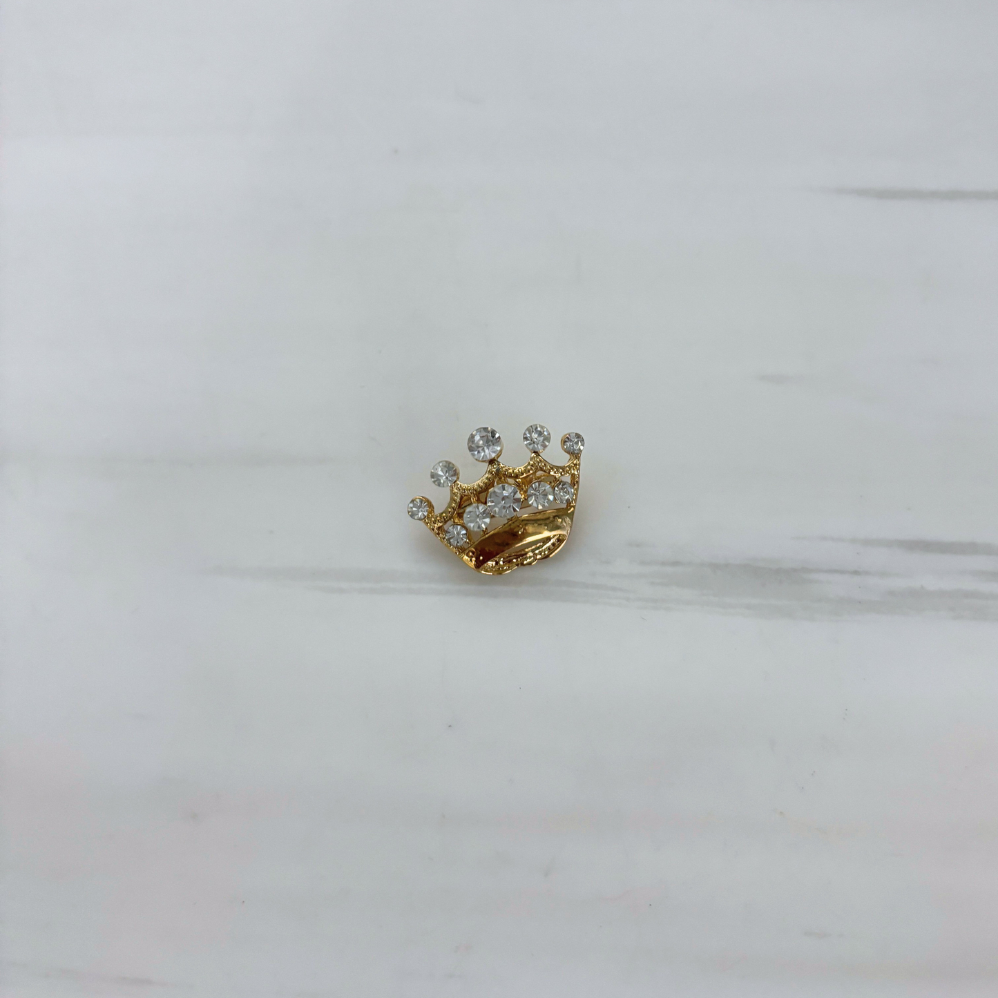 Royal Crown Mini Brooch in Gold | Rhinestone Crown Pin | 0.8" | Jacket or Bag