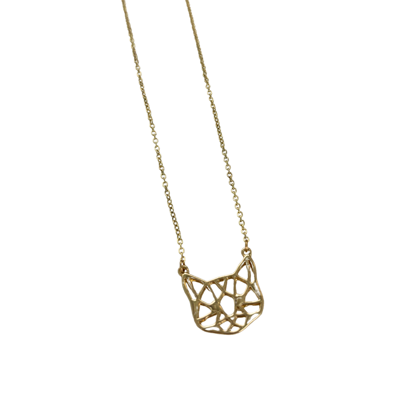 Openwork Cat Necklace | Kitty Face Pendant | 20" Chain + Extender | Gold or Silver
