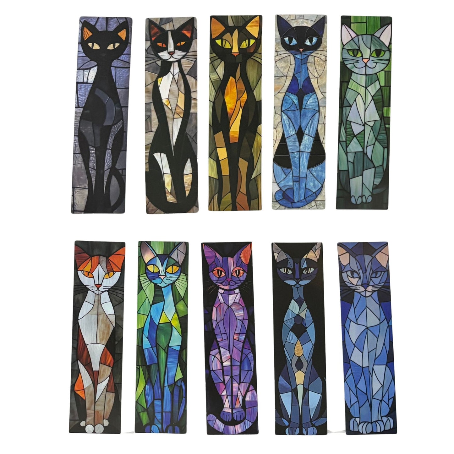 Stained Glass Cats Bookmark Set of 30 | Assorted Cat Art Cardboard Bookmarks