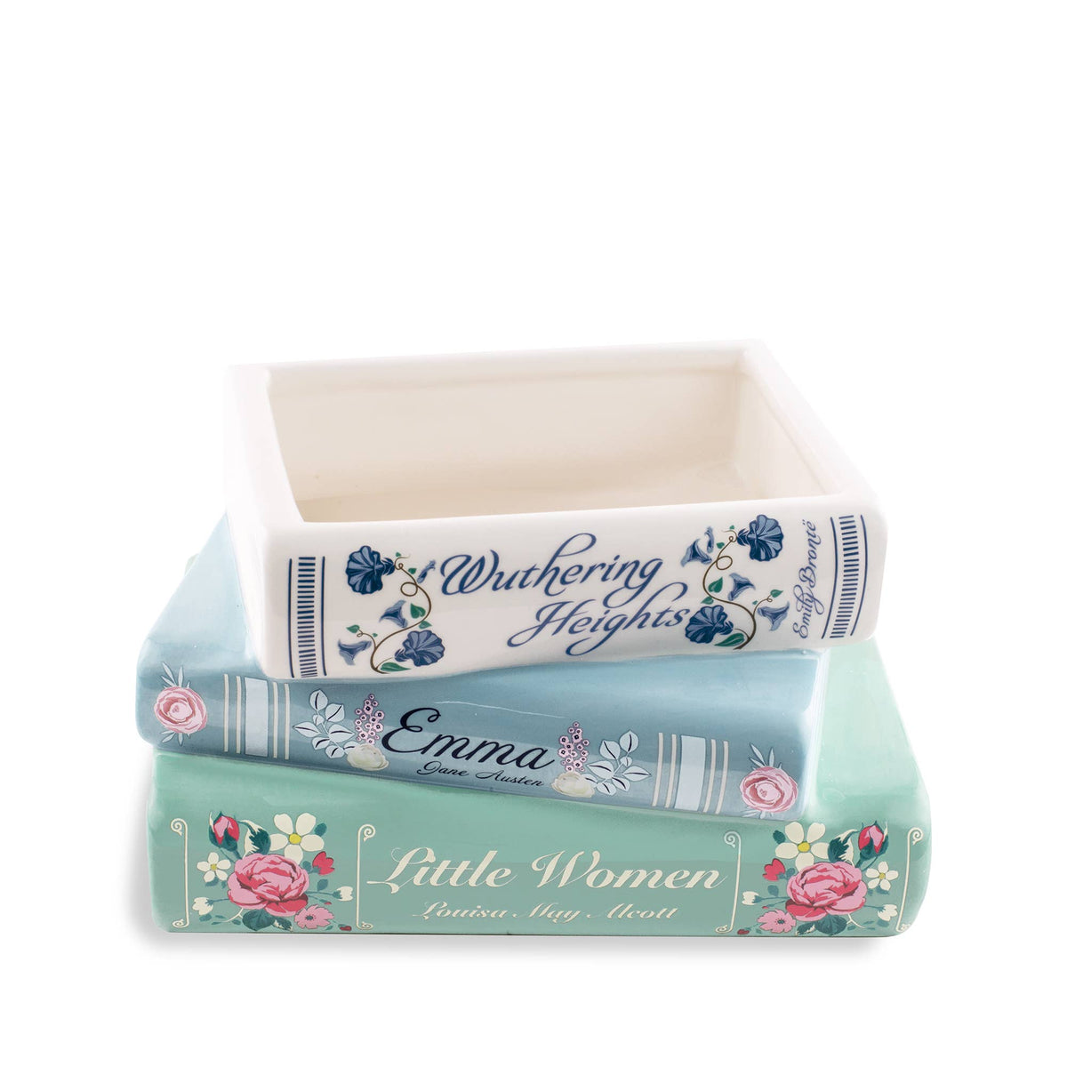 Stacked Books Ceramic Book Planter | Little Women, Emma, Wuthering Heights