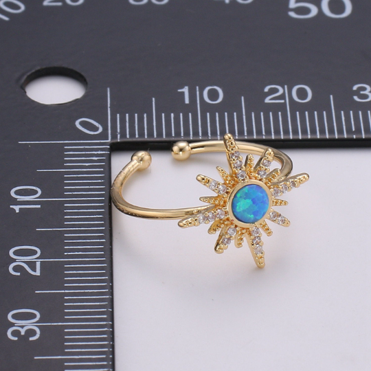 Dainty Gold Sun & Moon Blue Opal Adjustable Ring | Celestial Sterling Silver Ring