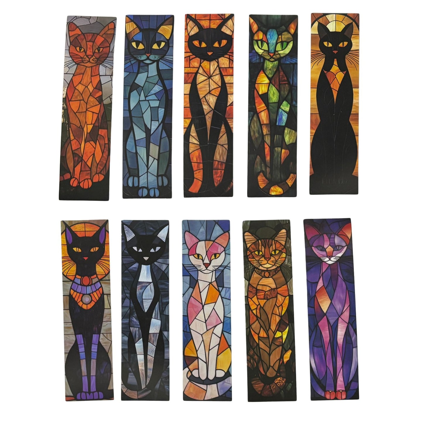 Stained Glass Cats Bookmark Set of 30 | Assorted Cat Art Cardboard Bookmarks