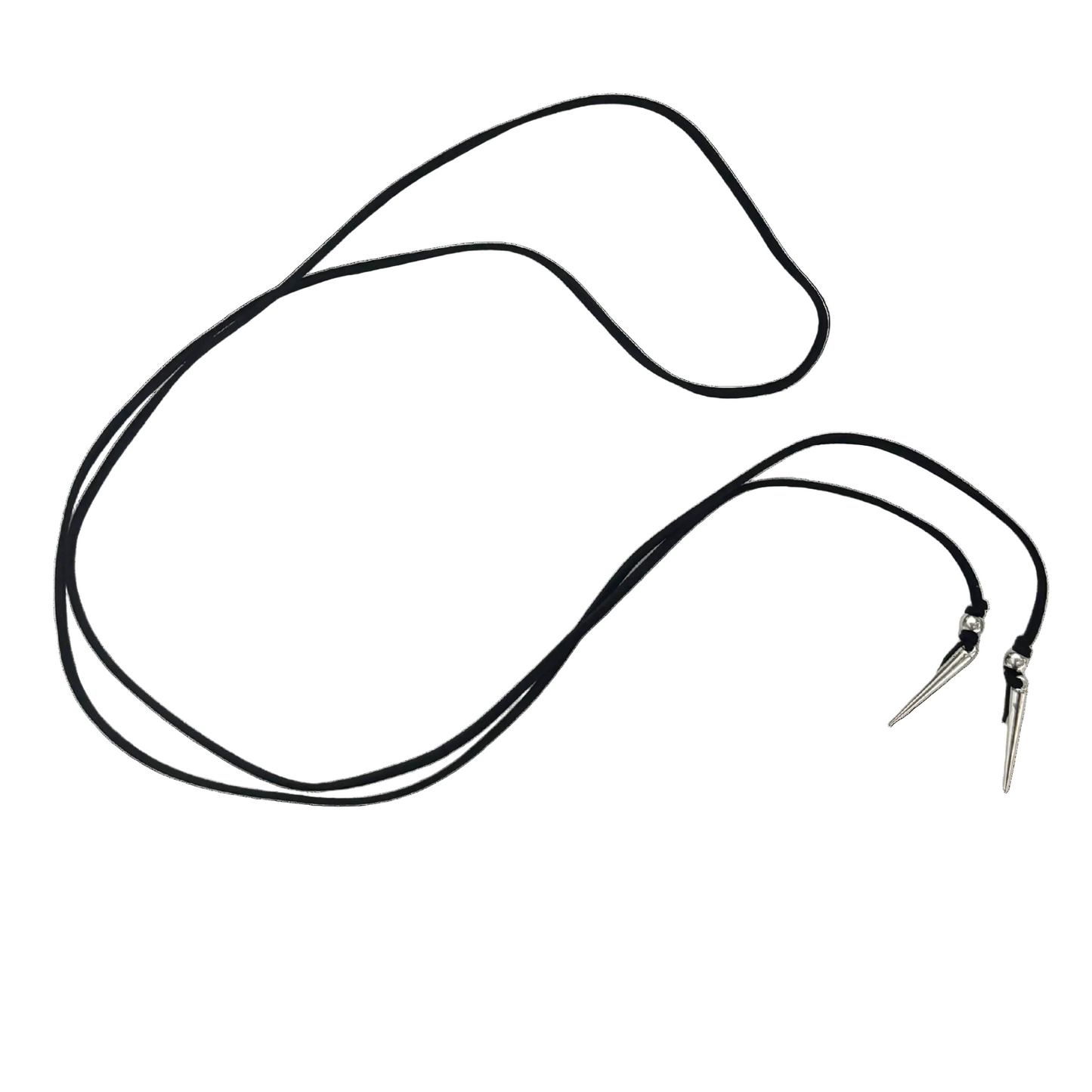 Stabby Cord Wrap Necklace | Black Faux Leather Multi-Wrap with Silver Spike Pendants | 56"