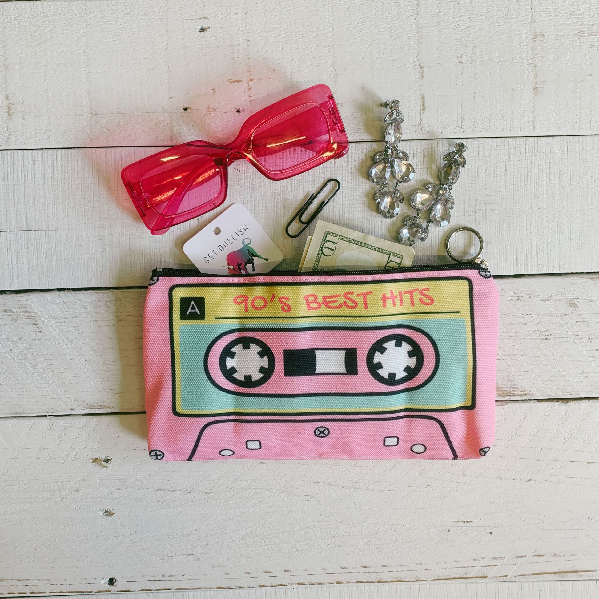 '90s Best Hits Cassette Tape Zipper Pouch | Makeup Bag or Pencil Case