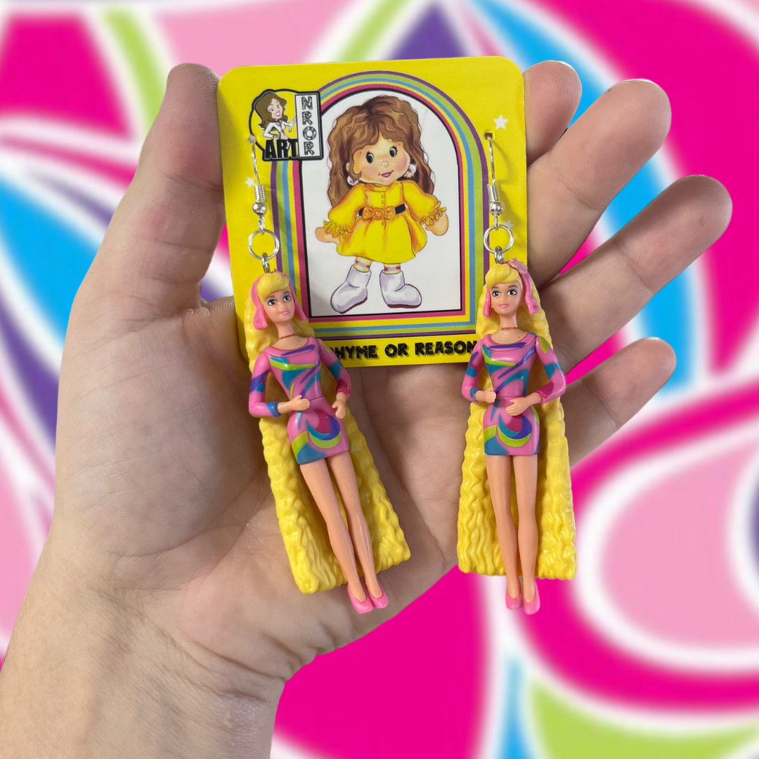 90s Totally Hair Barbie Doll Earrings | Poseable Barbie Figures Upcycled Fashion Jewelry