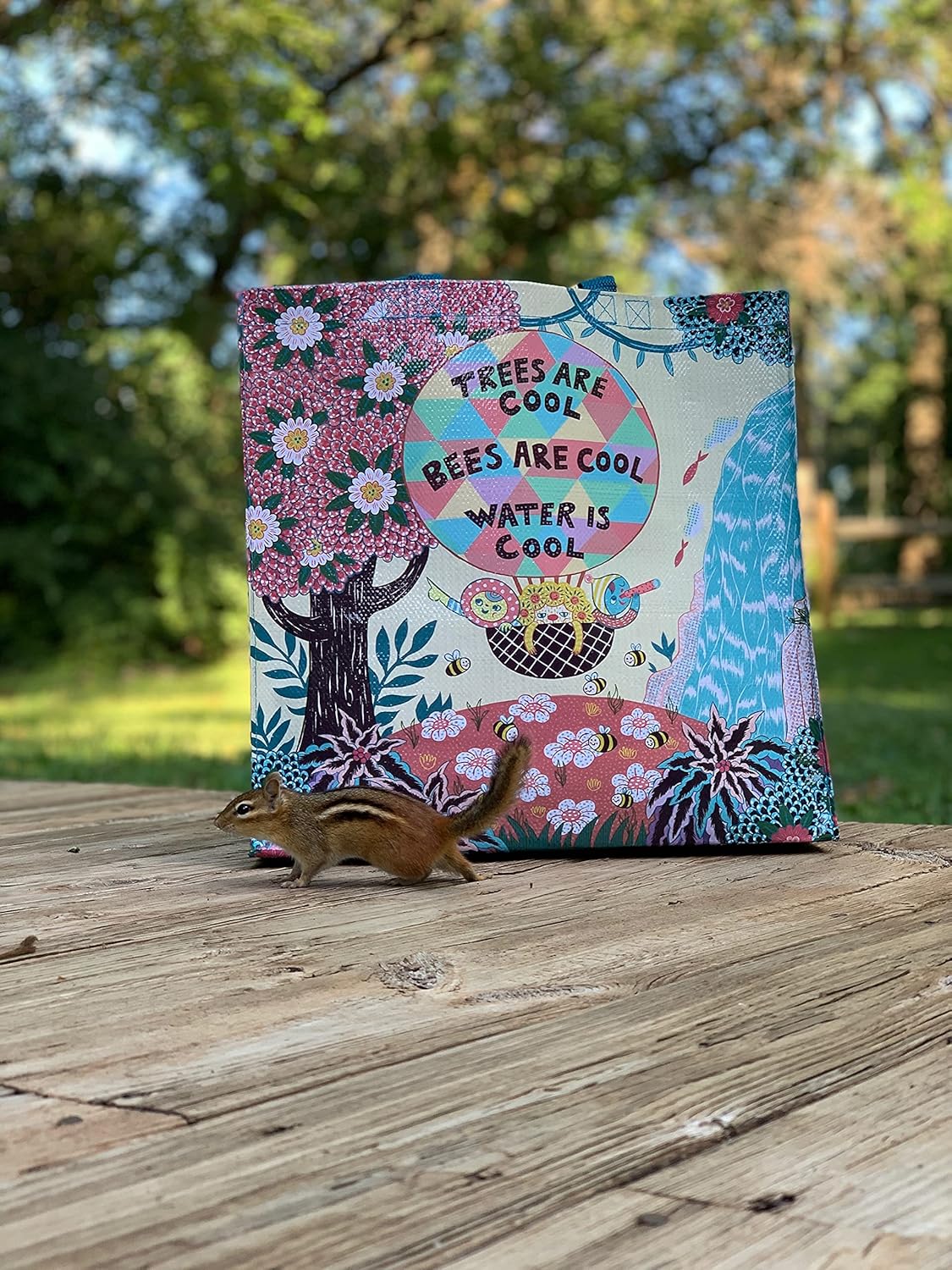 Trees Are Cool. Bees Are Cool. Water Is Cool. Shopper Tote Bag | Post Consumer Material Shopping Bag | 16" x 15" | BlueQ at GetBullish