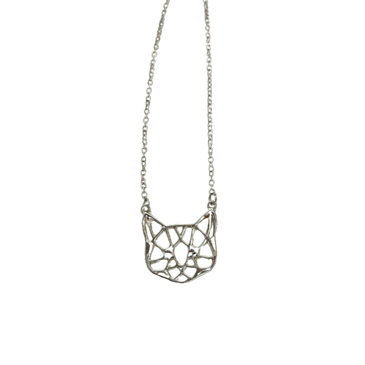 Openwork Cat Necklace | Kitty Face Pendant | 20" Chain + Extender | Gold or Silver