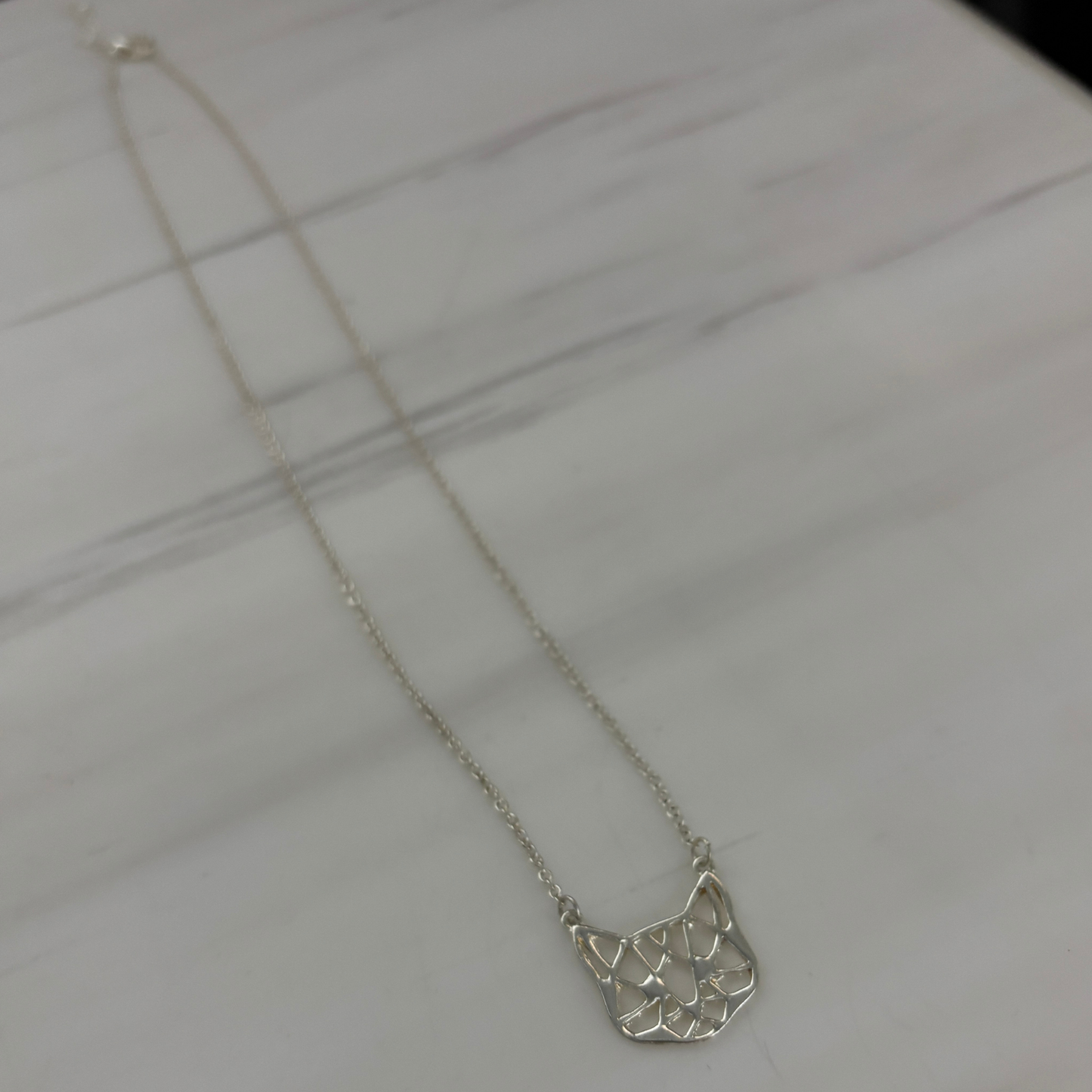 Openwork Cat Necklace | Kitty Face Pendant | 20" Chain + Extender | Gold or Silver