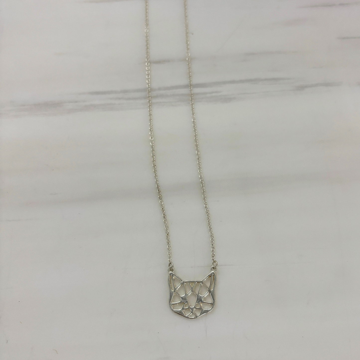Openwork Cat Necklace | Kitty Face Pendant | 20" Chain + Extender | Gold or Silver