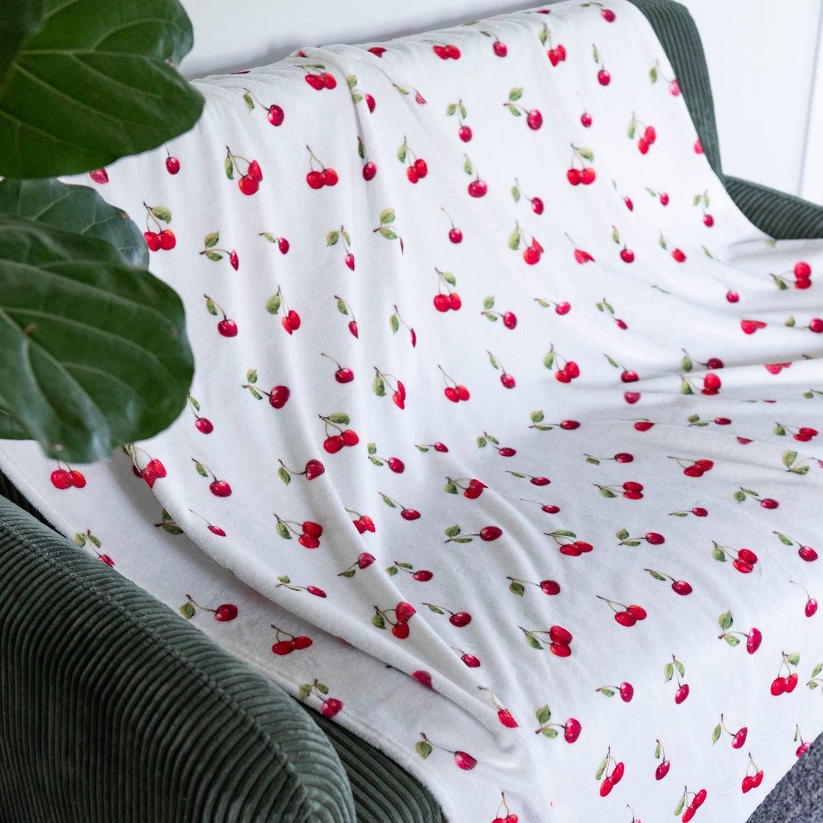 Watercolor Cherry Velveteen Throw Blanket | 50" x 60"