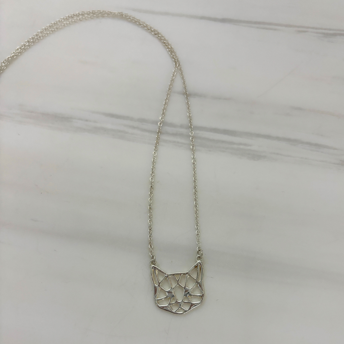 Openwork Cat Necklace | Kitty Face Pendant | 20" Chain + Extender | Gold or Silver