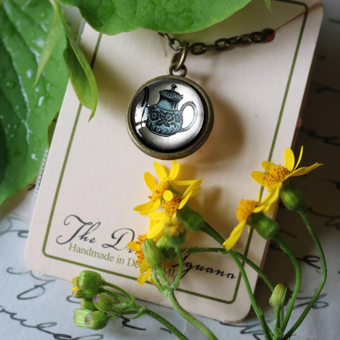 Blue Tea Steampunk Victorian Simple Pendant Necklace