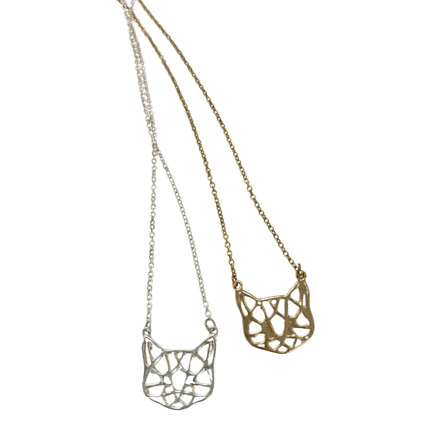 Openwork Cat Necklace | Kitty Face Pendant | 20" Chain + Extender | Gold or Silver