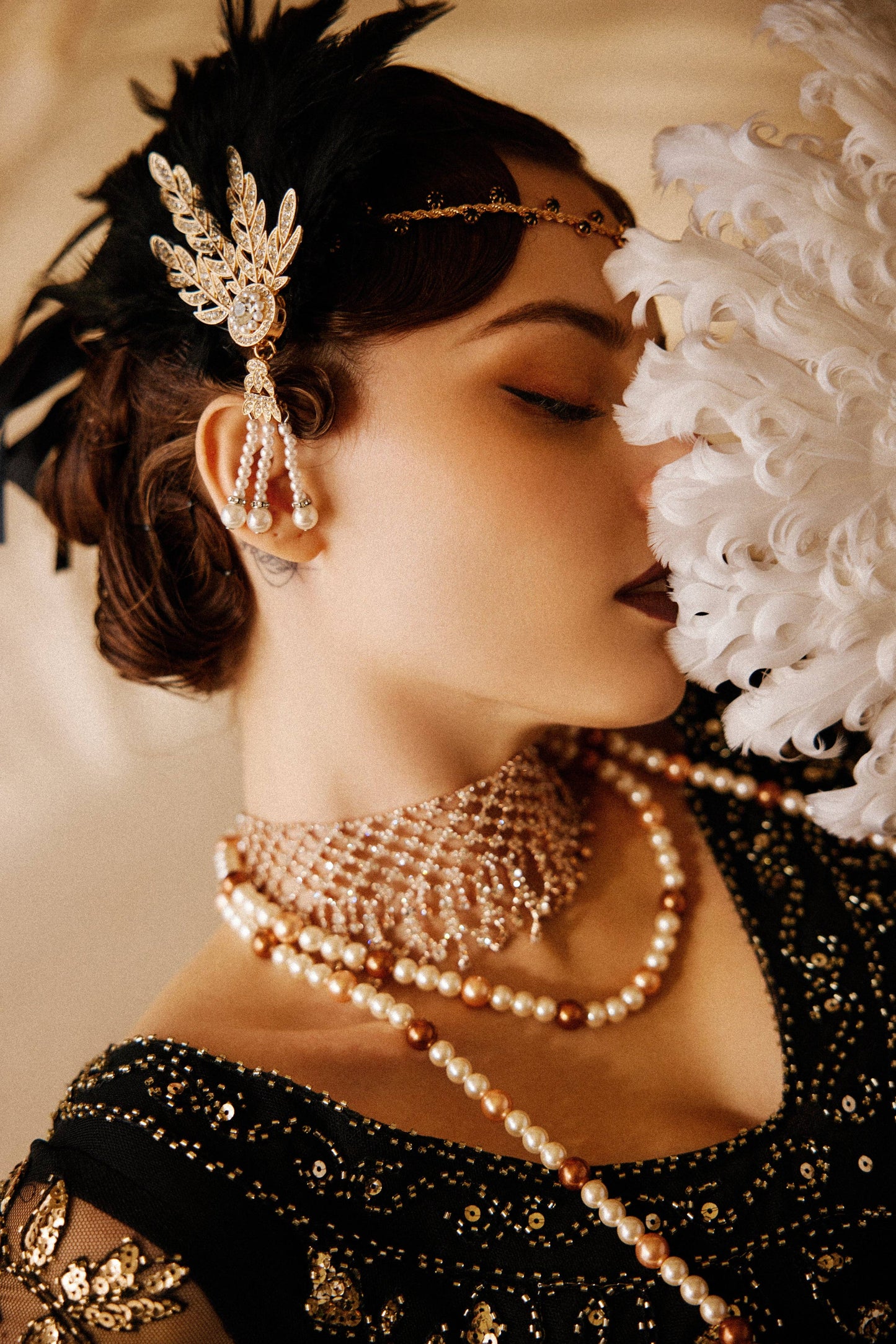 Layered Rhinestone Tassel Choker in Rose Gold