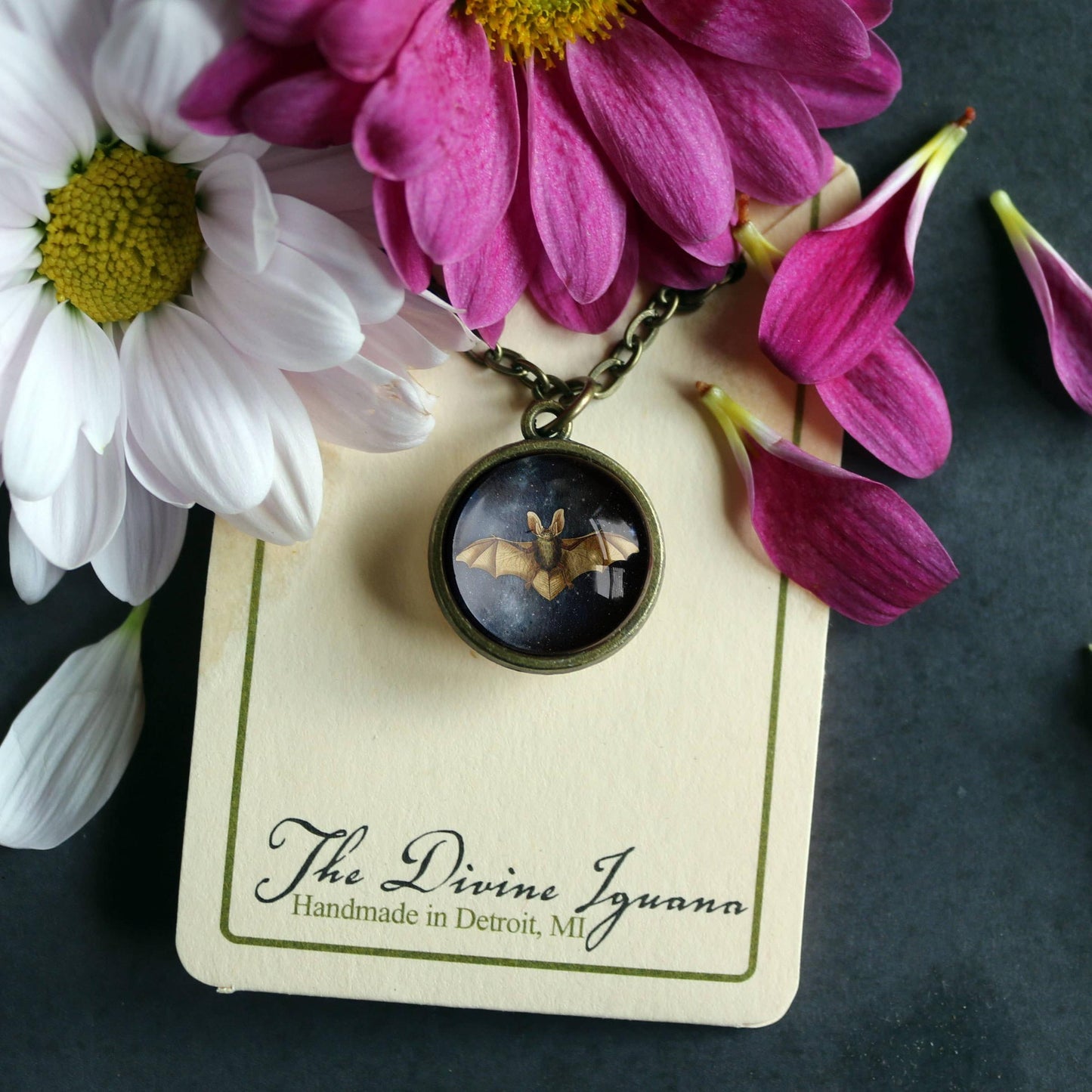 Starry Bat Simple Reversible Gothic Pendant Necklace