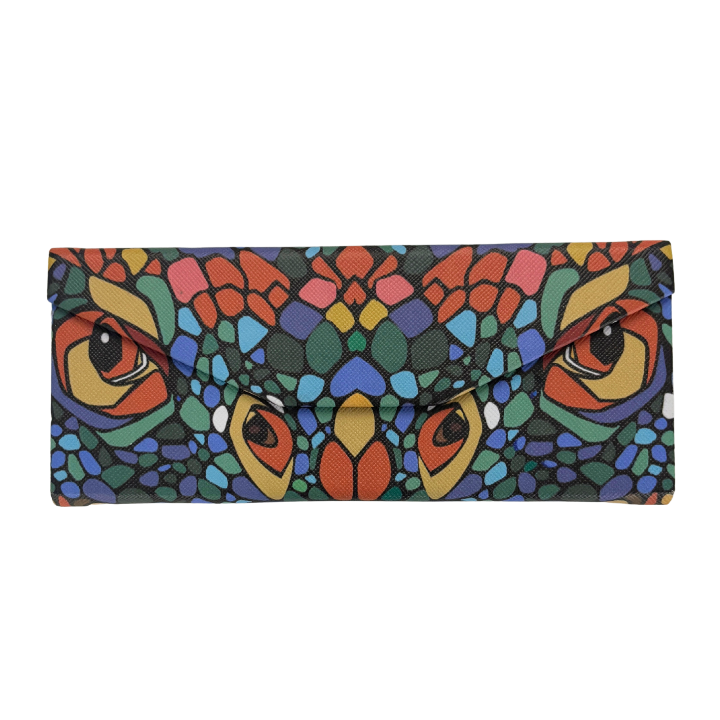 Eyes in the Dark Print Folds-Flat Eyeglasses Case | Nature Mosaic Print, Magnetic Closure