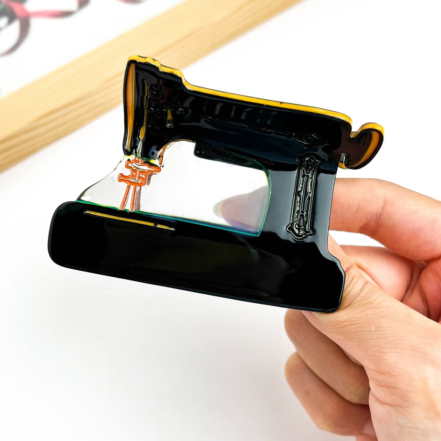 Black and Gold Sewing Machine Acetate Hair Claw