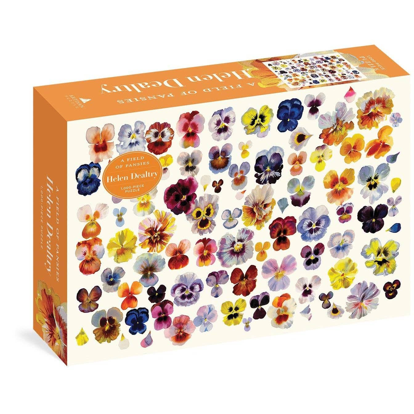 Pressed pansy puzzle box with colorful pansy illustrations 