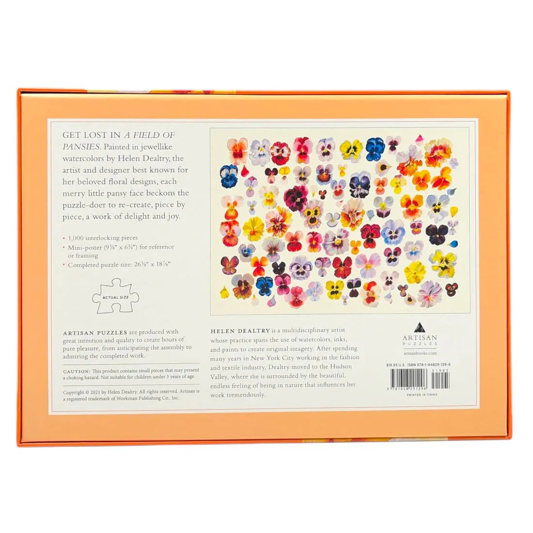 Puzzle box with colorful pansy design