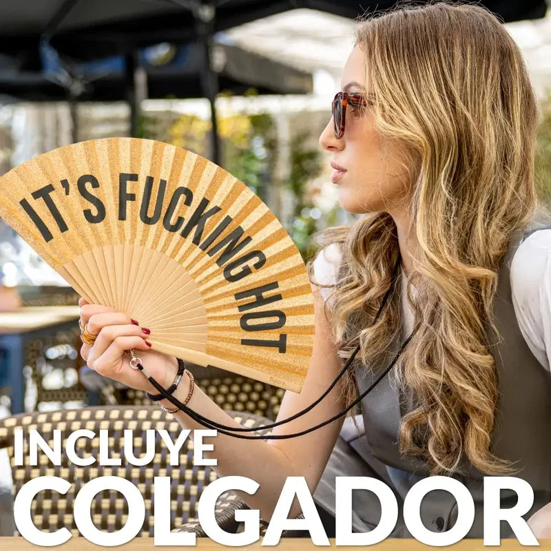 It's Fucking Hot Gold Glitter Wooden Hand Fan | Funny Hot Weather Foldable Fan-Fisura-The Bullish Store