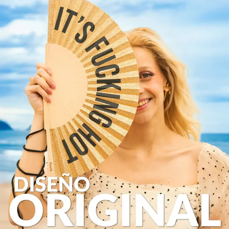 It's Fucking Hot Gold Glitter Wooden Hand Fan | Funny Hot Weather Foldable Fan-Fisura-The Bullish Store