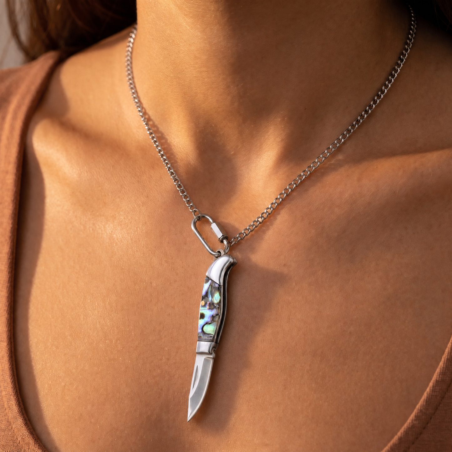 Abalone Shell Folding Knife Pendant Necklace-Real Sic-The Bullish Store