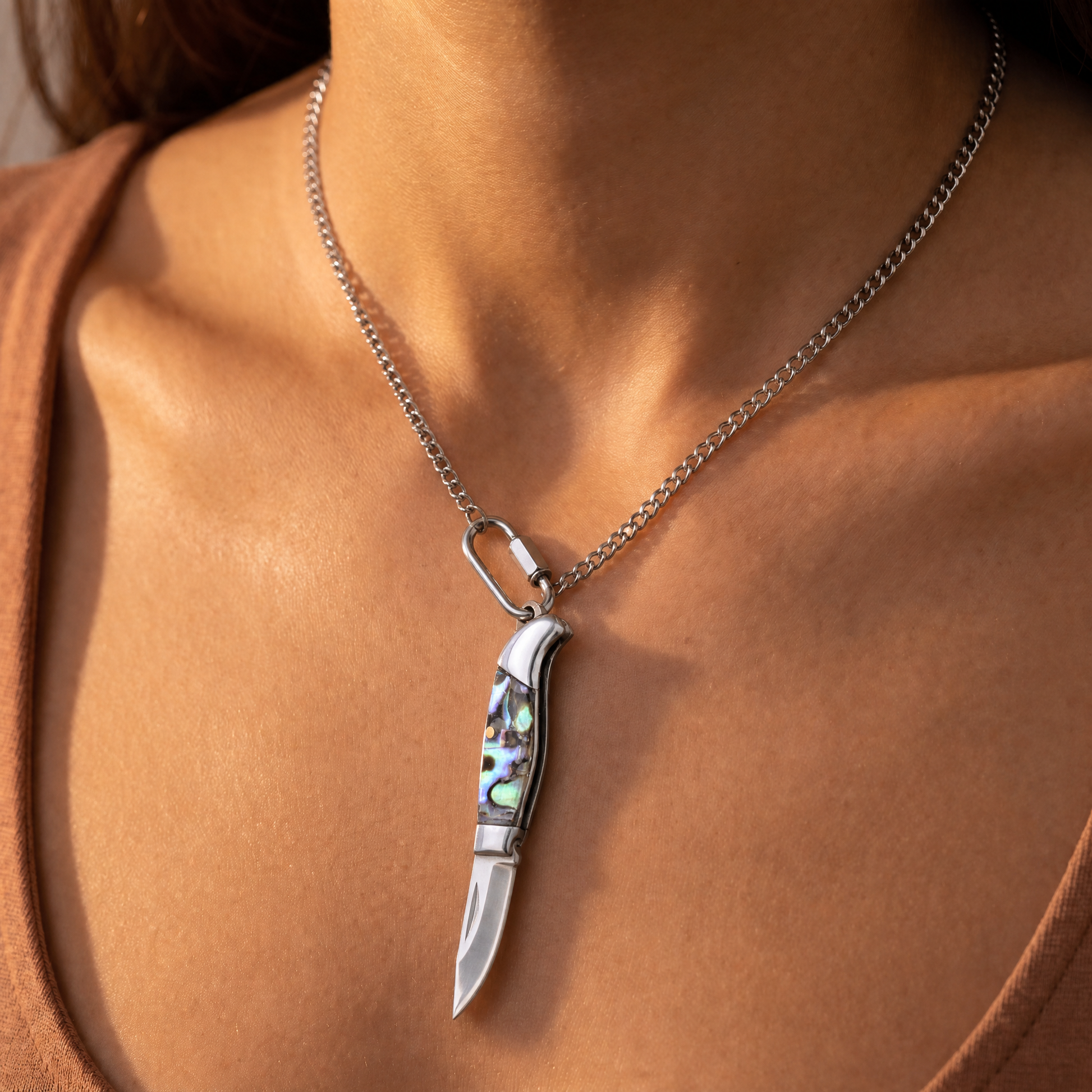 Abalone Shell Folding Knife Pendant Necklace-Real Sic-The Bullish Store
