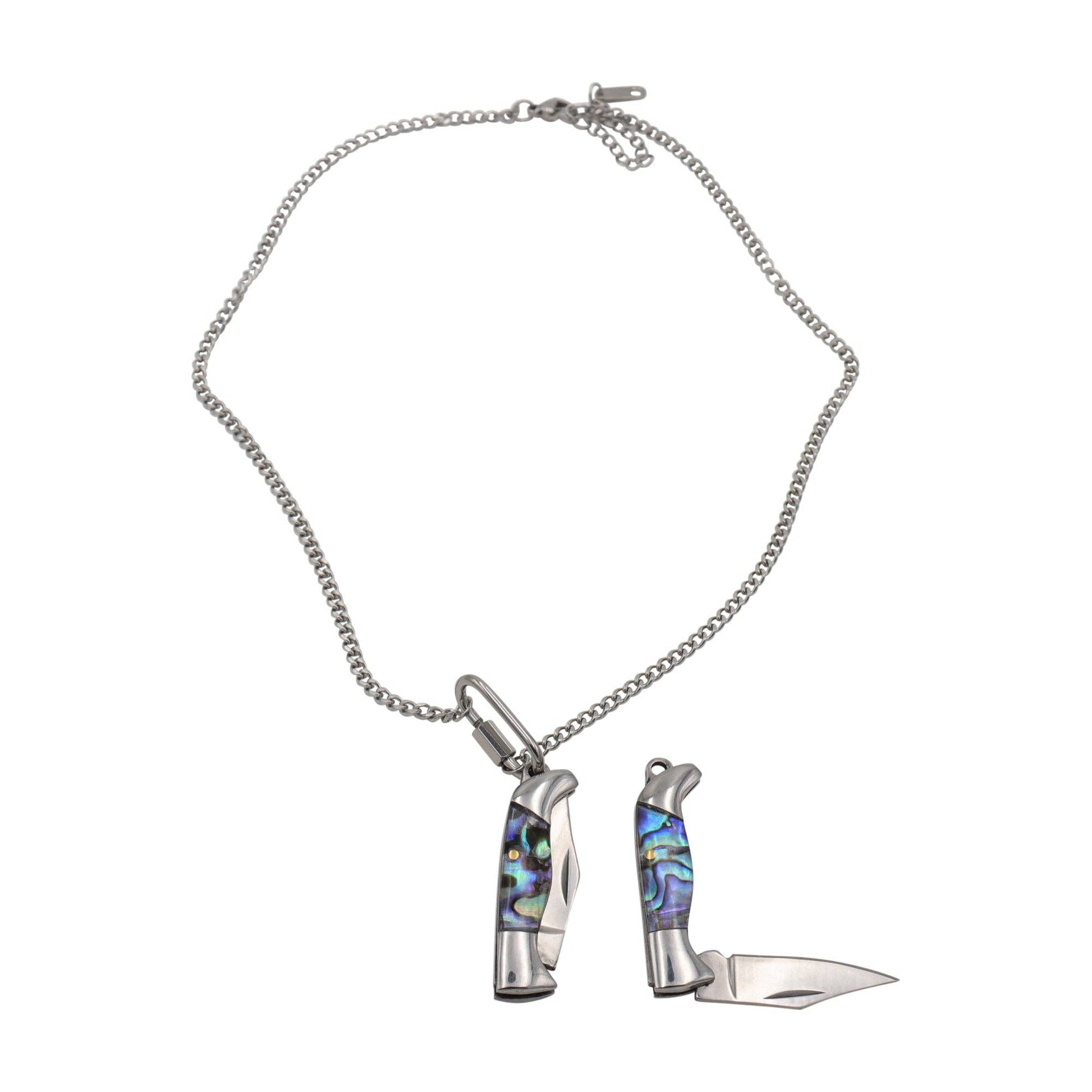 Abalone Shell Folding Knife Pendant Necklace-Real Sic-The Bullish Store
