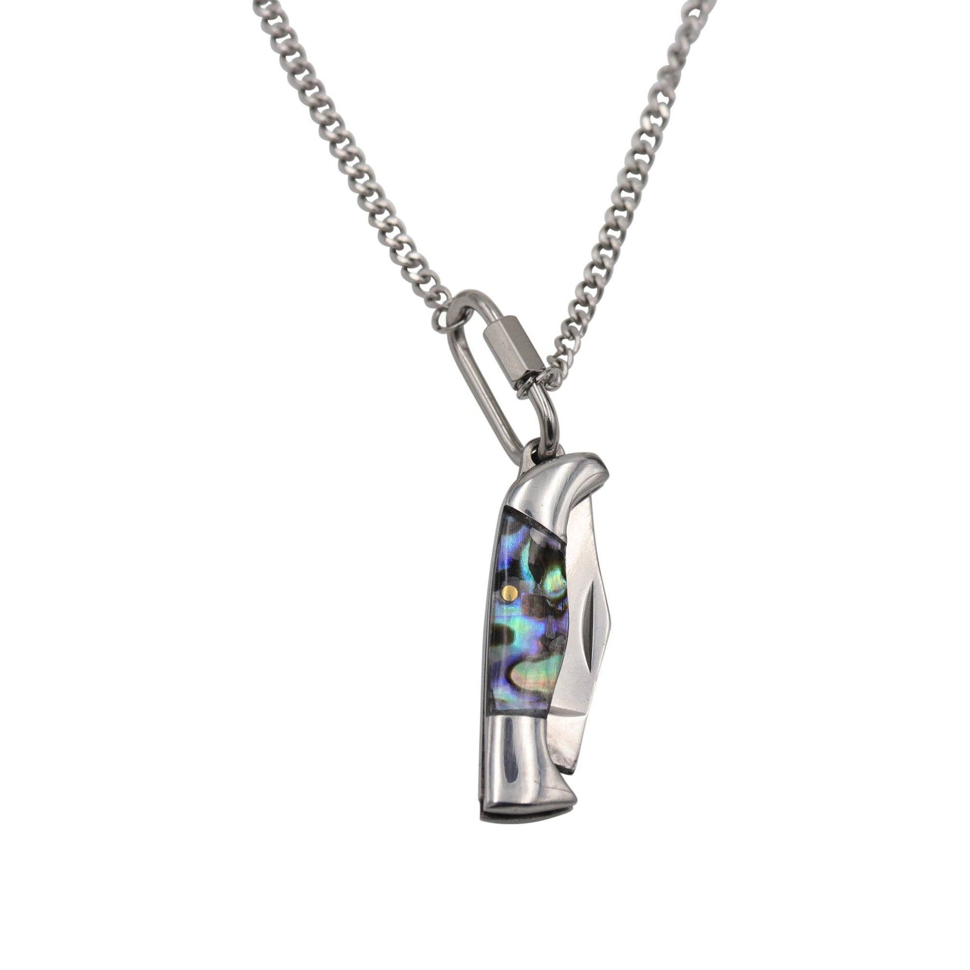 Silver knife pendant with abalone shell inlay