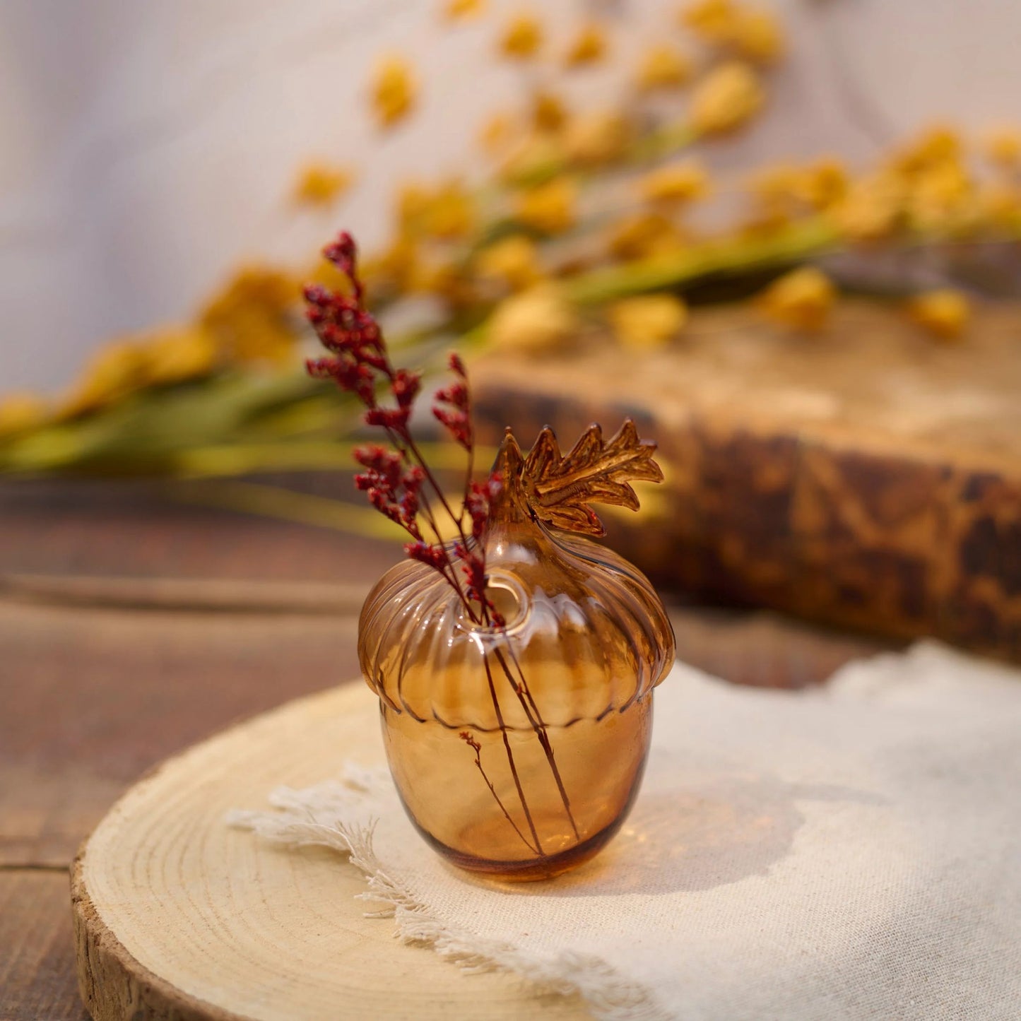Acorn Glass Bud Vase | Fall Seasonal Decorative Mini Vase | 3" x 4.25" x 2.75"