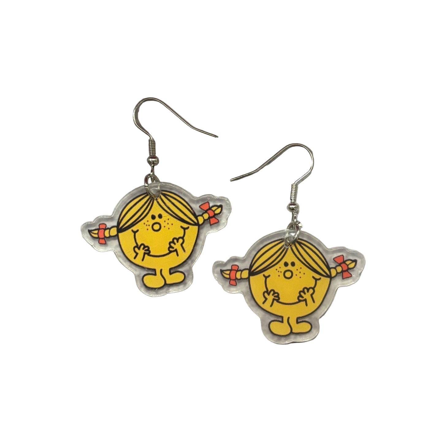 Cartoon character earrings on a white background