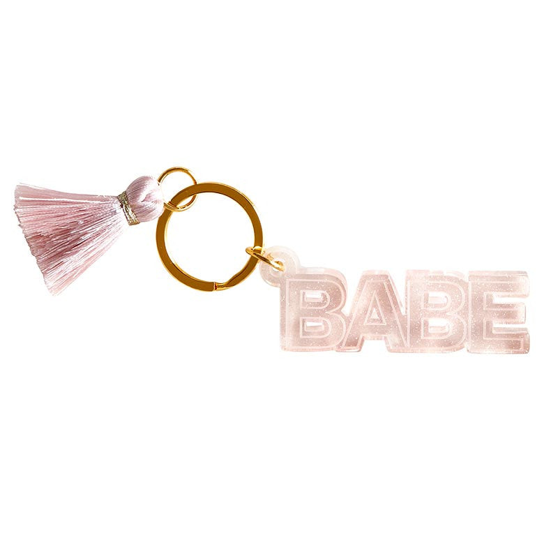 Acrylic Keychain with Tassel - XOXO or Babe | Cute Gold Tone Key Ring Gift Accessory
